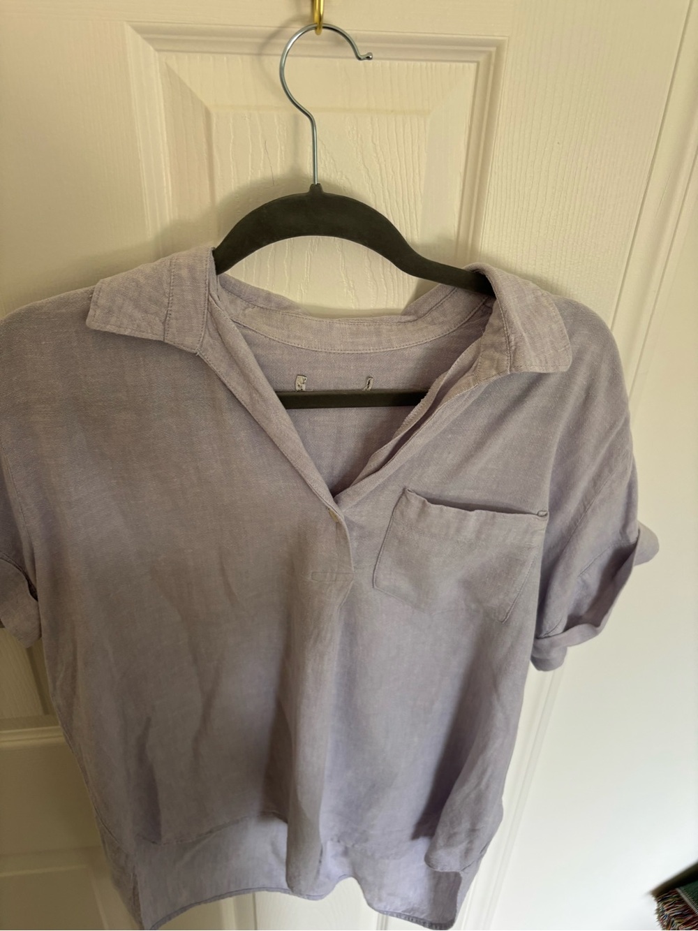 Light Lavender Blue Short Sleeve Collared Pocket Top